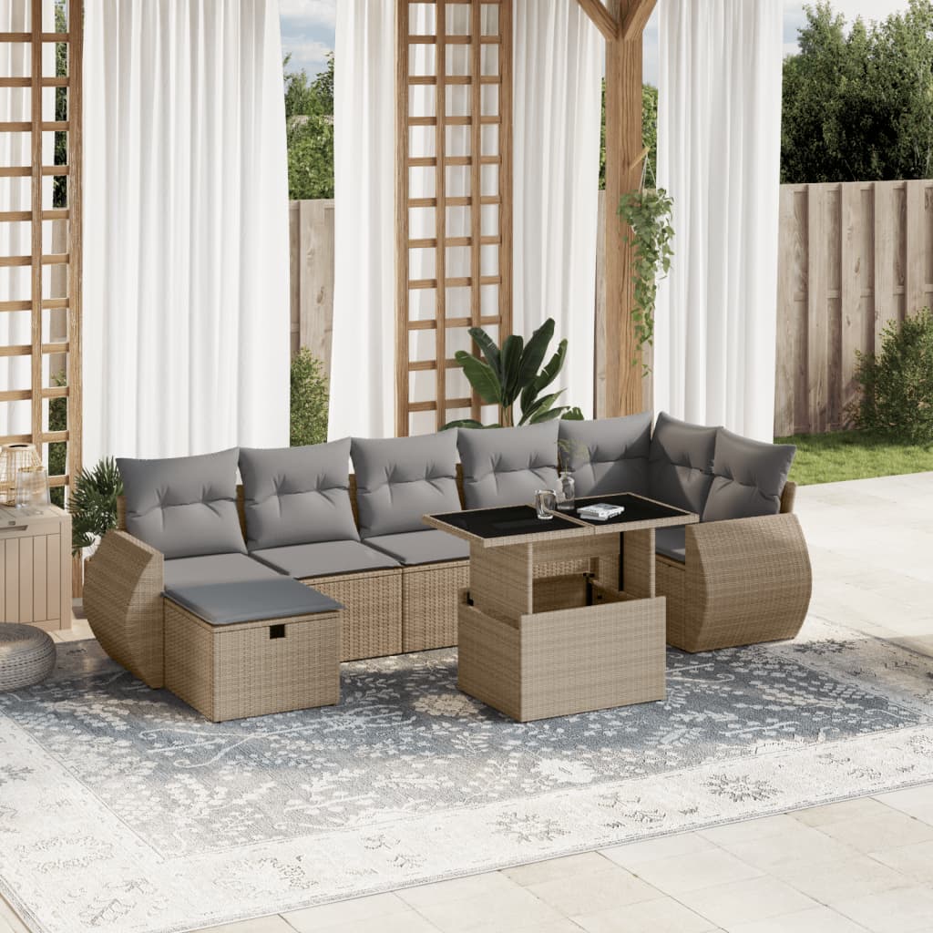 Set De Sofás De Jardín Y Cojines 8 Piezas Ratán Sintético Beige