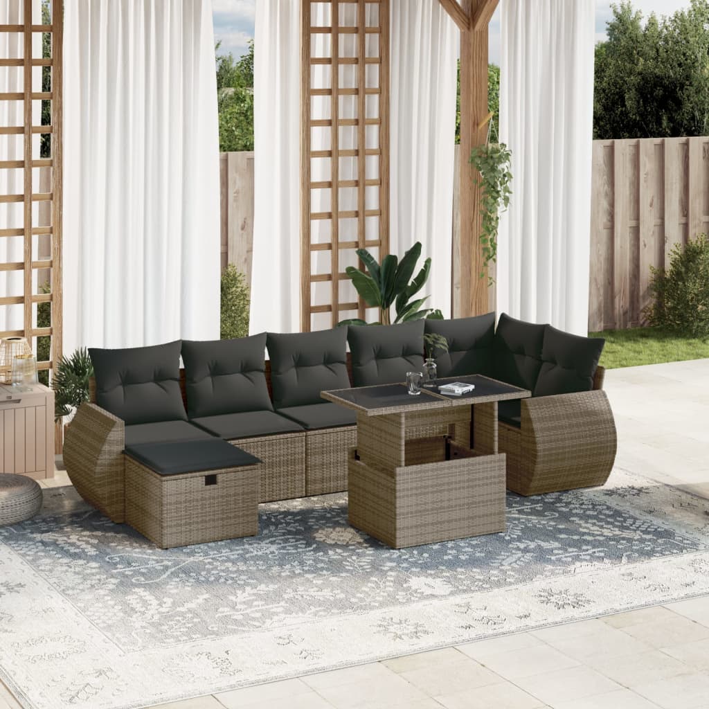 Set De Sofás De Jardín Y Cojines 8 Piezas Ratán Sintético Beige