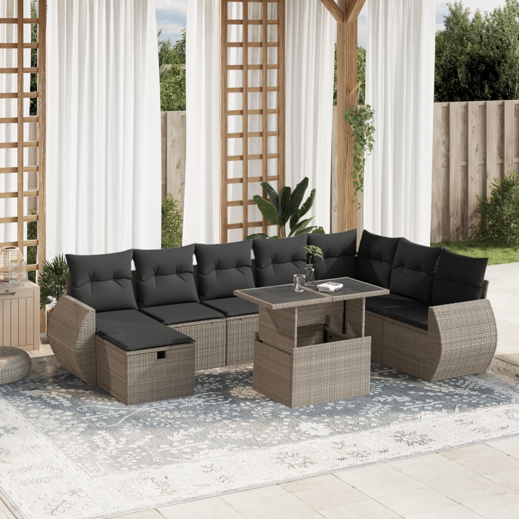 Set De Sofás De Jardín Con Cojines 9 Pzas Ratán Sintético
