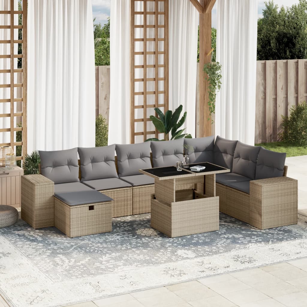 Set De Sofás De Jardín Con Cojines 9 Pzas Ratán Sintético