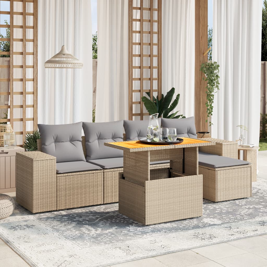 Juego De Sofás Jardín Con Cojines 6 Pzas Ratán Sintético Beige