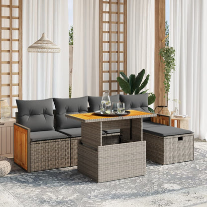 Set De Muebles De Jardín 6 Pzas Y Cojines Ratán Sintético