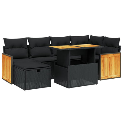 Set De Comedor De Jardín 7 Pzas Y Cojines Ratán Sintético
