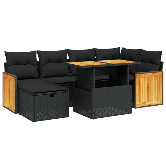 Set De Comedor De Jardín 7 Pzas Y Cojines Ratán Sintético