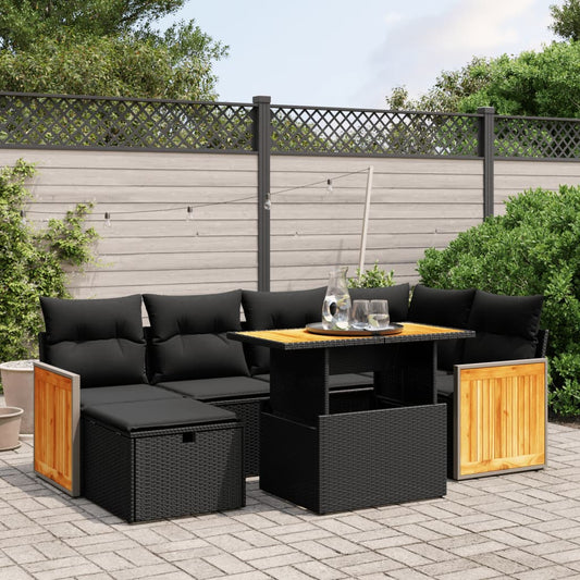 Set De Comedor De Jardín 7 Pzas Y Cojines Ratán Sintético