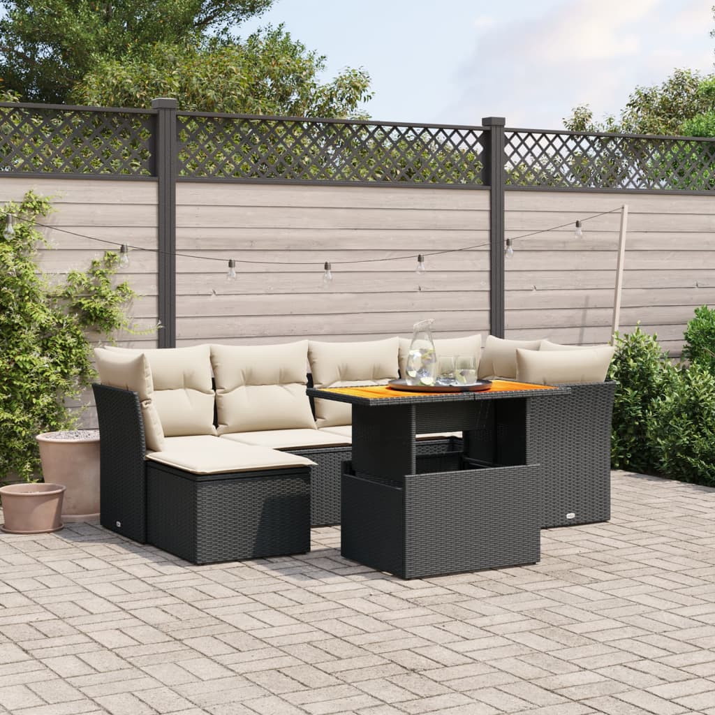 Set De Sofás De Jardín 7 Pzas Con Cojines Ratán Sintético Negro