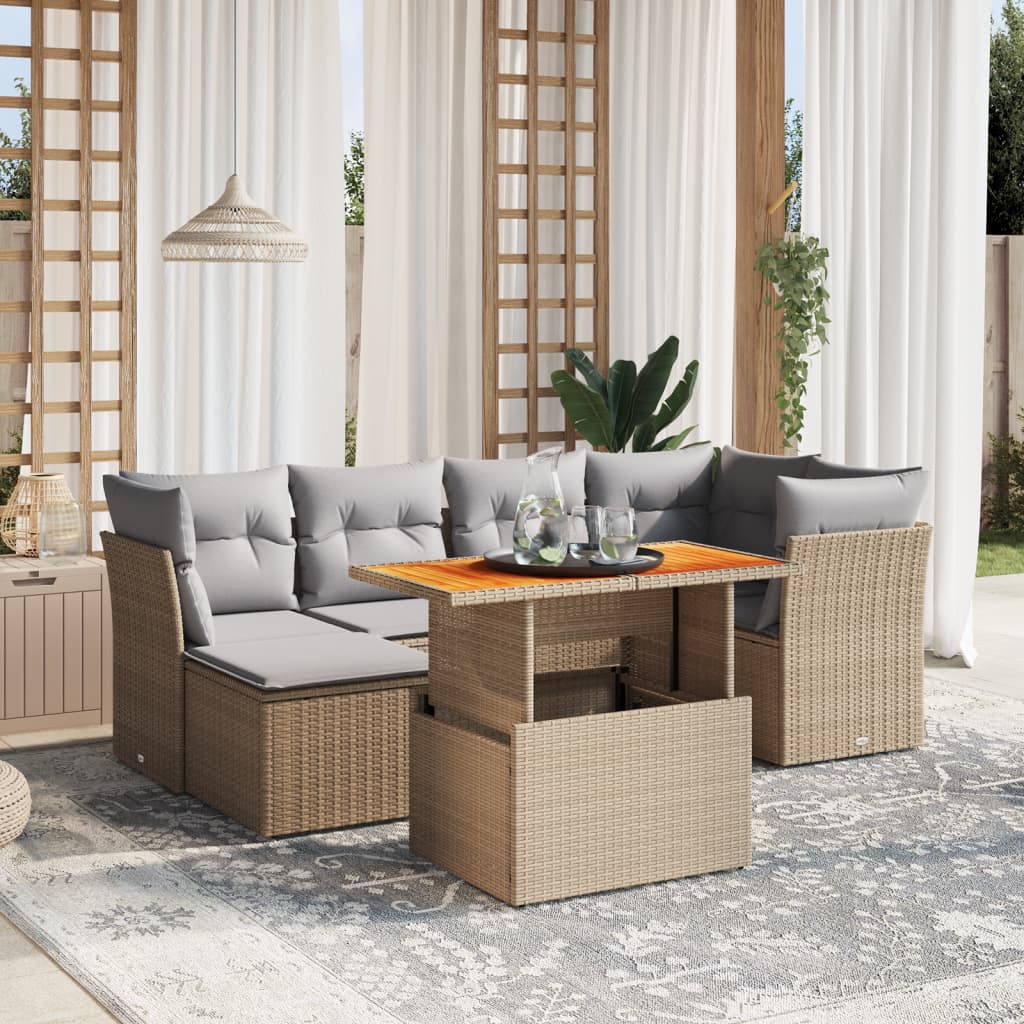 Set De Sofás De Jardín 7 Pzas Con Cojines Ratán Sintético Negro