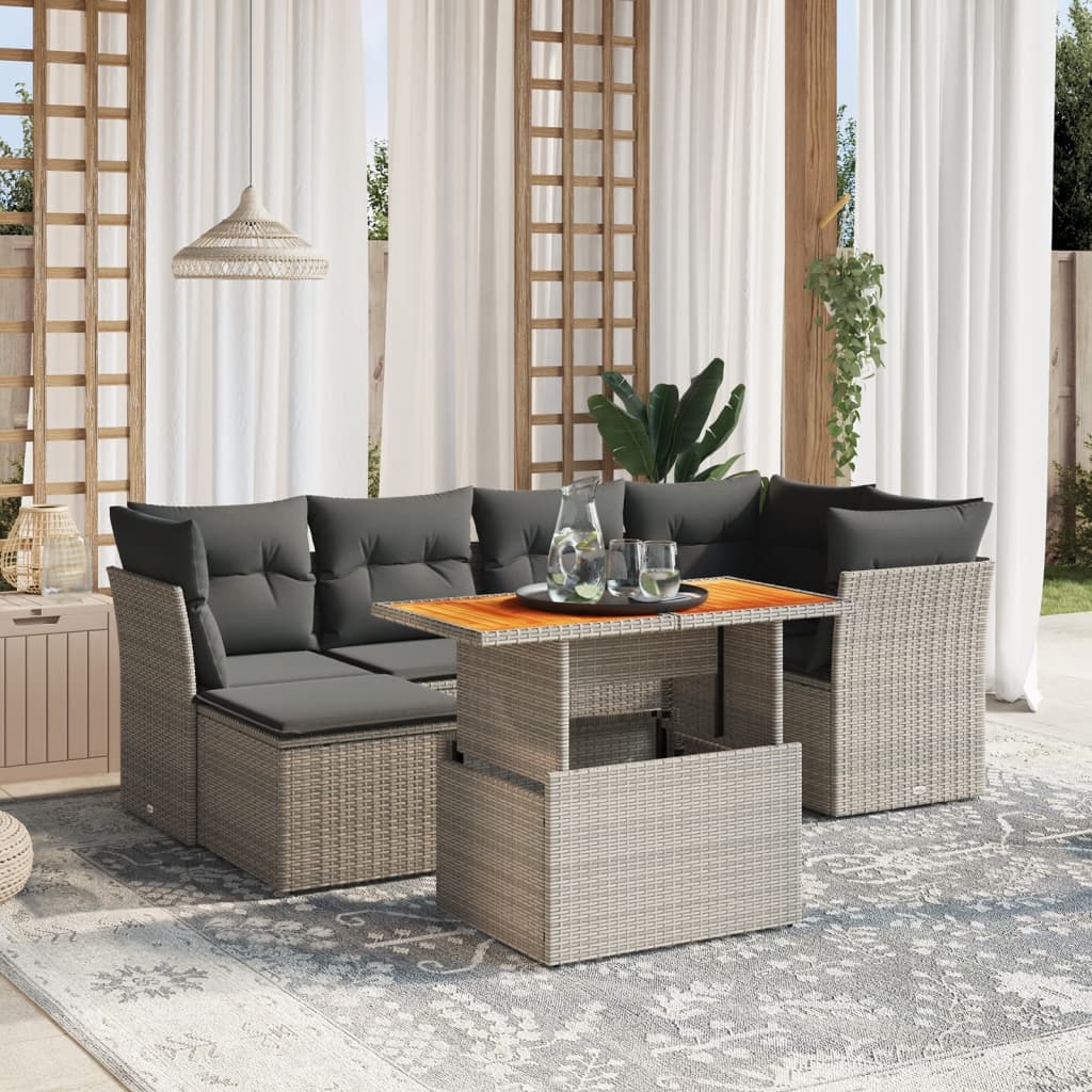 Set De Sofás De Jardín 7 Pzas Con Cojines Ratán Sintético Negro