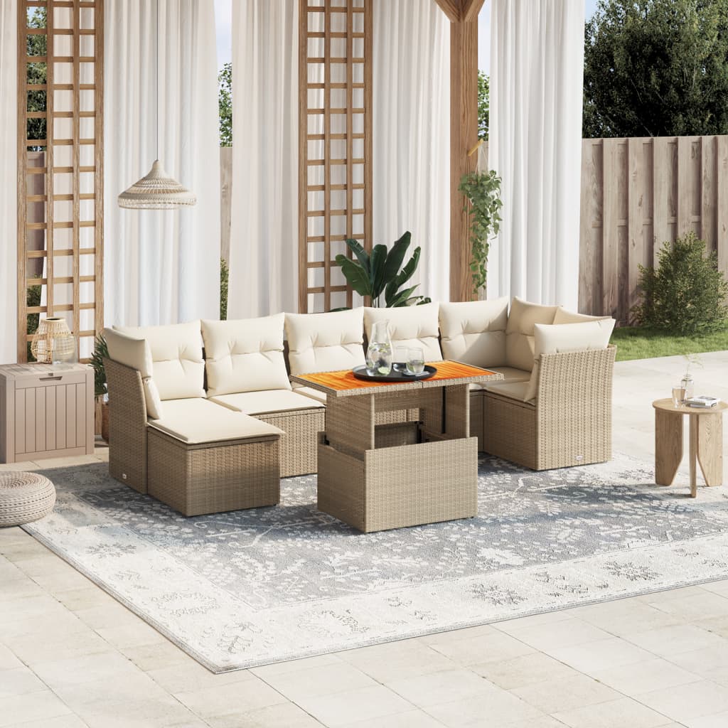Set De Sofás De Jardín Y Cojines 8 Piezas Ratán Sintético