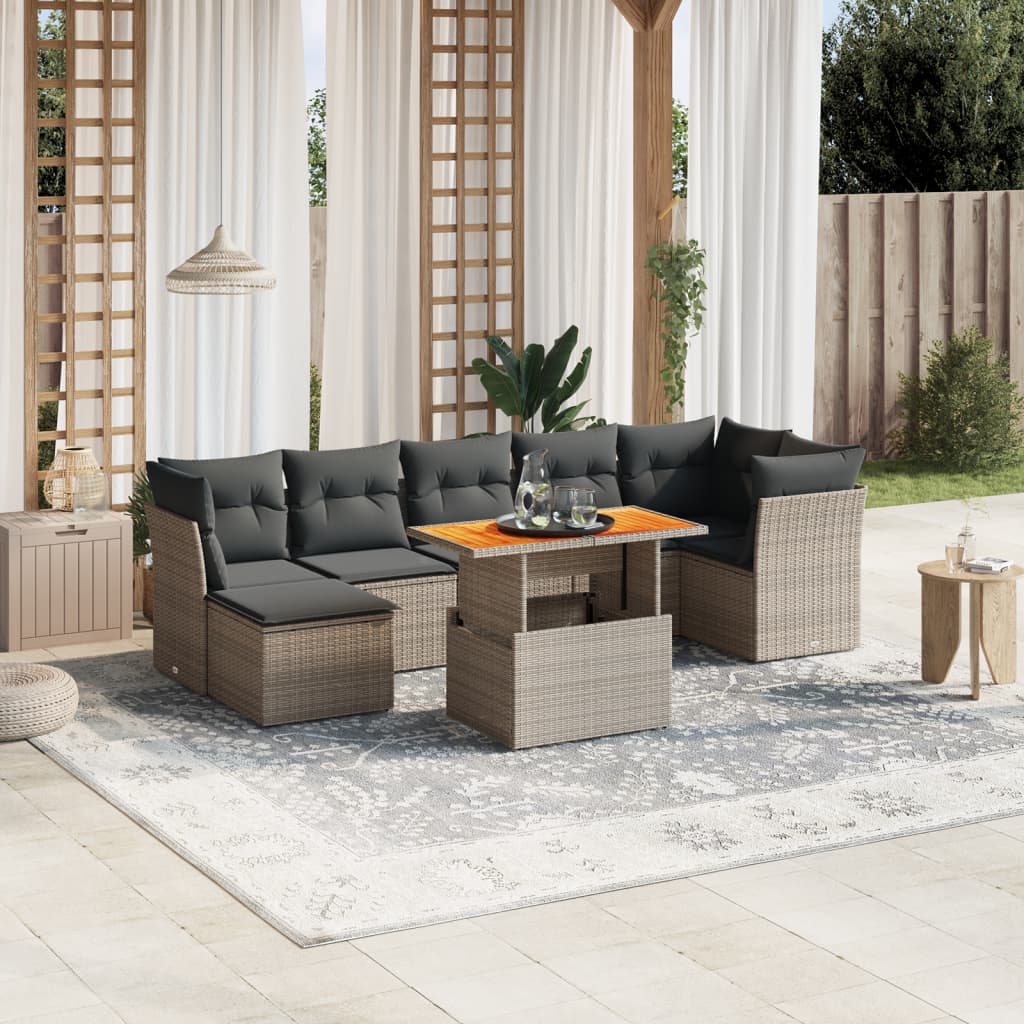 Set De Sofás De Jardín Y Cojines 8 Piezas Ratán Sintético