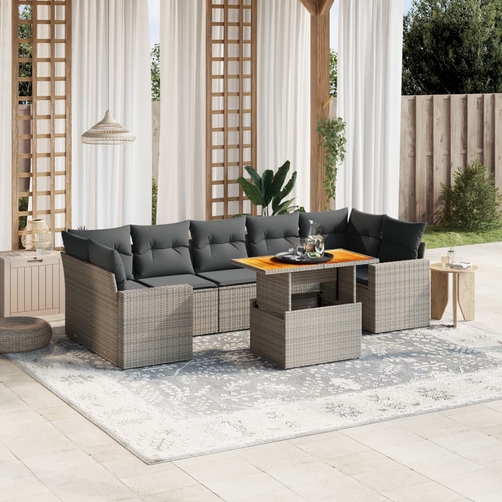 Set De Sofás De Jardín Y Cojines 8 Piezas Ratán Sintético Beige