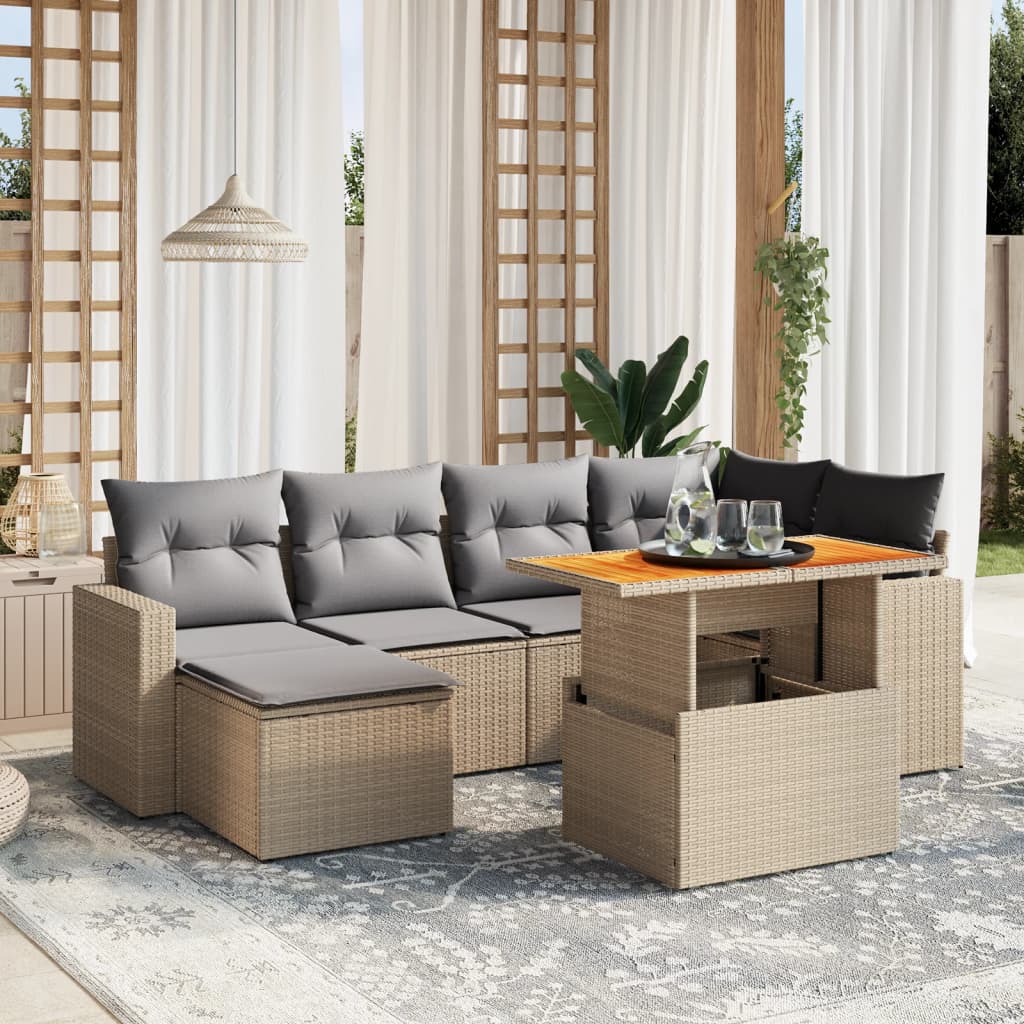 Set De Sofás De Jardín 7 Pzas Con Cojines Ratán Sintético Negro