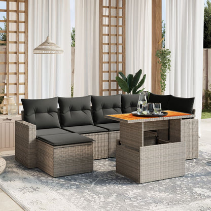 Set De Sofás De Jardín 7 Pzas Con Cojines Ratán Sintético Negro