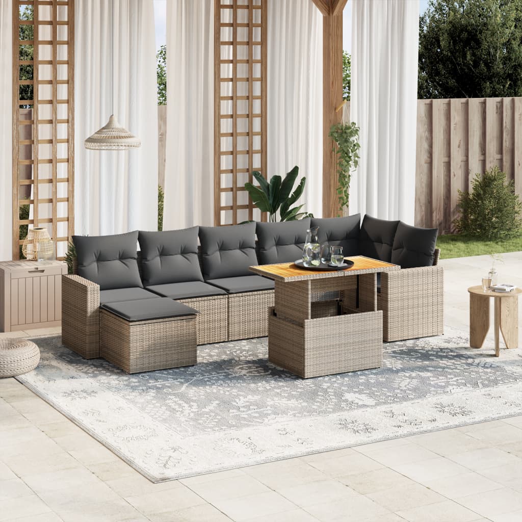 Set De Sofás De Jardín Y Cojines 8 Piezas Ratán Sintético