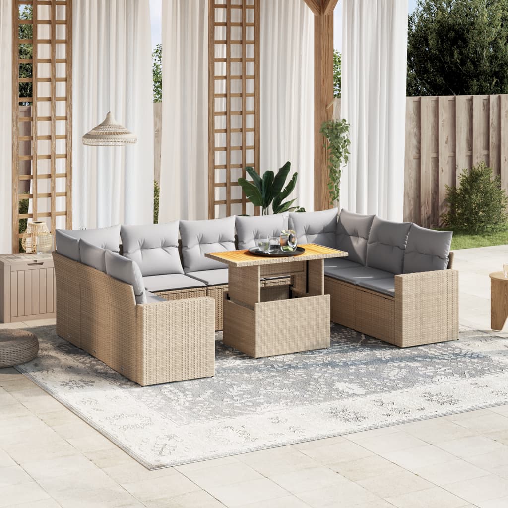 Set De Sofás De Jardín Y Cojines 10 Pzas Ratán Sintético Gris