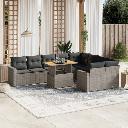 Set De Sofás De Jardín Y Cojines 10 Pzas Ratán Sintético Gris