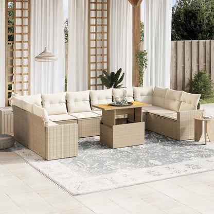 Set De Sofás De Jardín 11Pzas Con Cojines Ratán Sintético Beige
