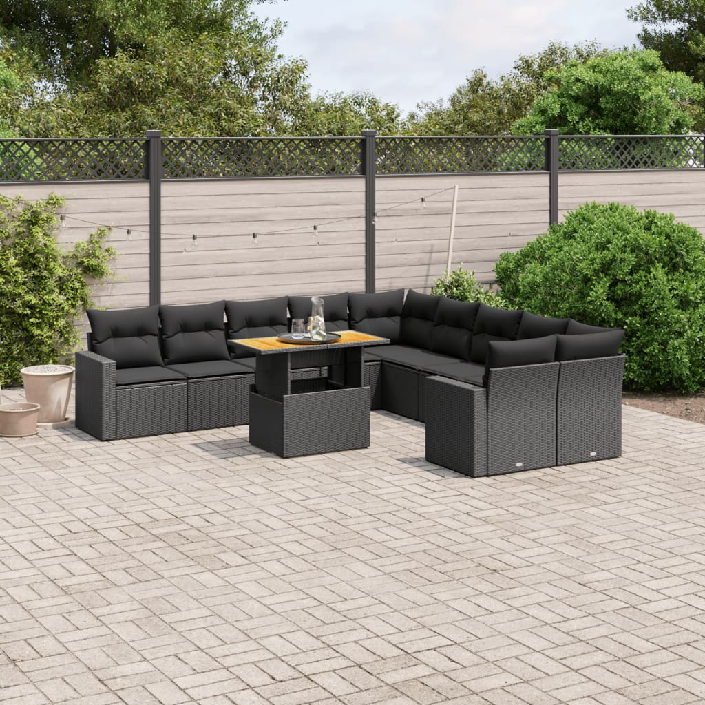 Set De Sofás De Jardín 11Pzas Con Cojines Ratán Sintético Beige