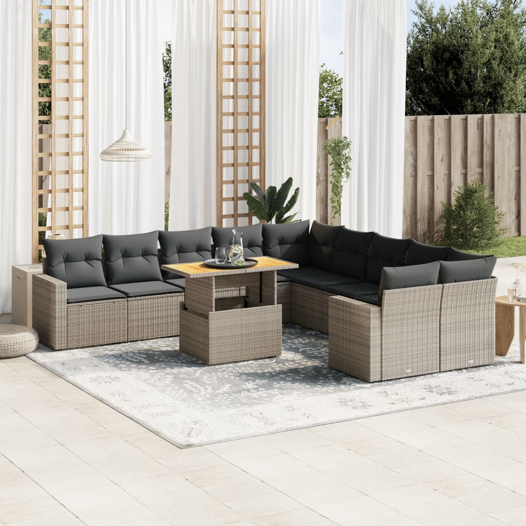Set De Sofás De Jardín 11Pzas Con Cojines Ratán Sintético Beige