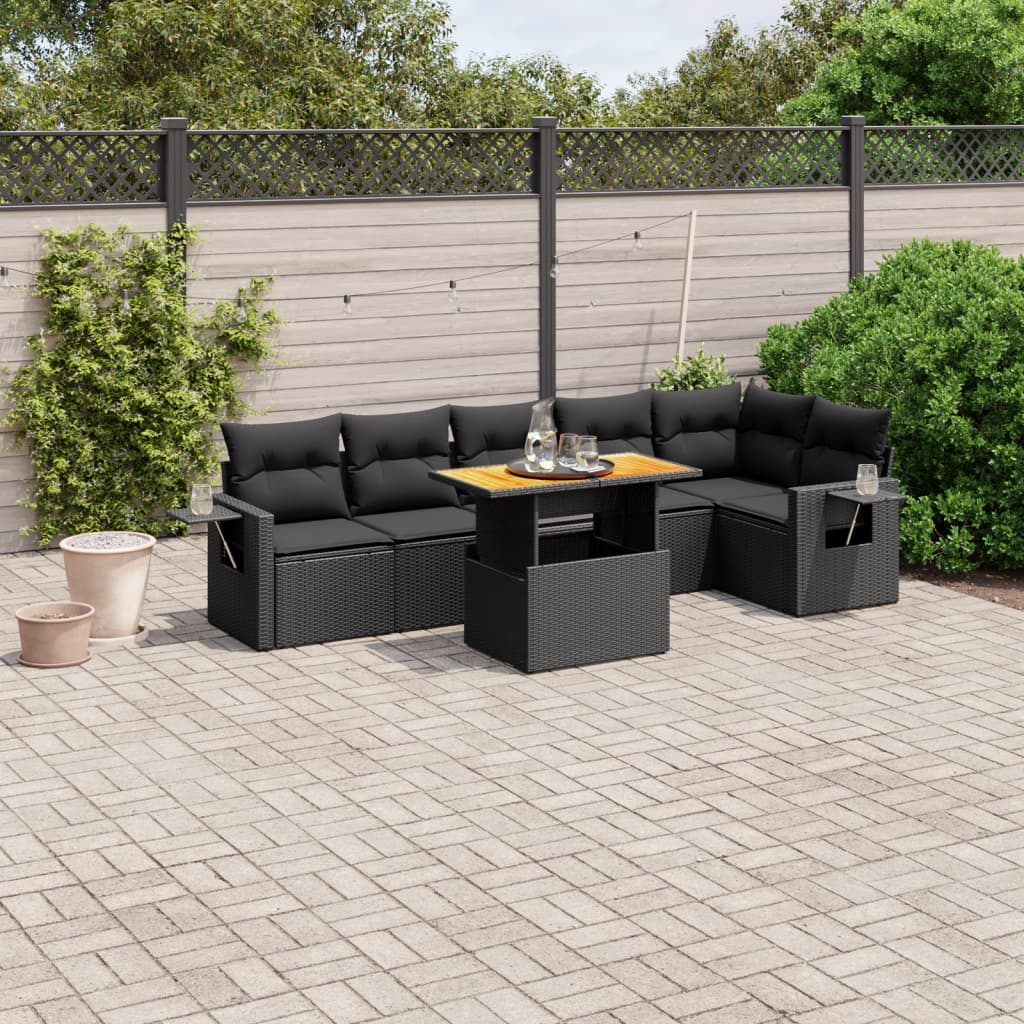 Set Sofás De Jardín 7 Piezas Y Cojines Ratán Sintético Beige