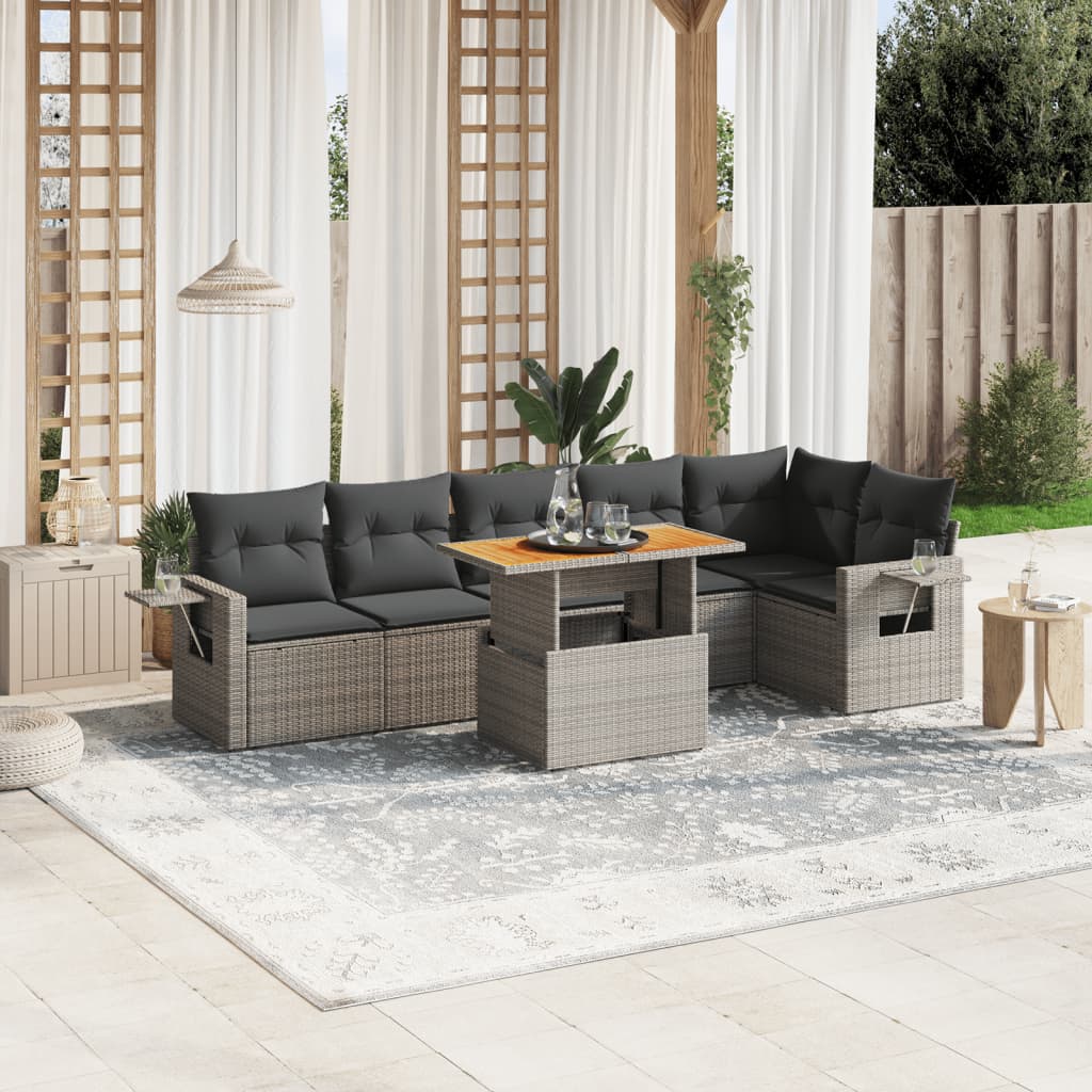 Set Sofás De Jardín 7 Piezas Y Cojines Ratán Sintético Beige