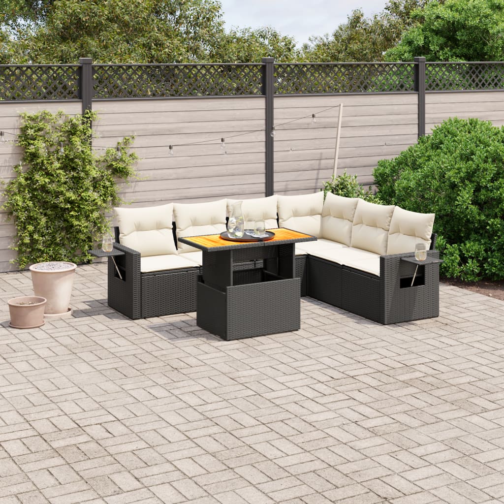 Set Sofás De Jardín 7 Piezas Y Cojines Ratán Sintético Beige