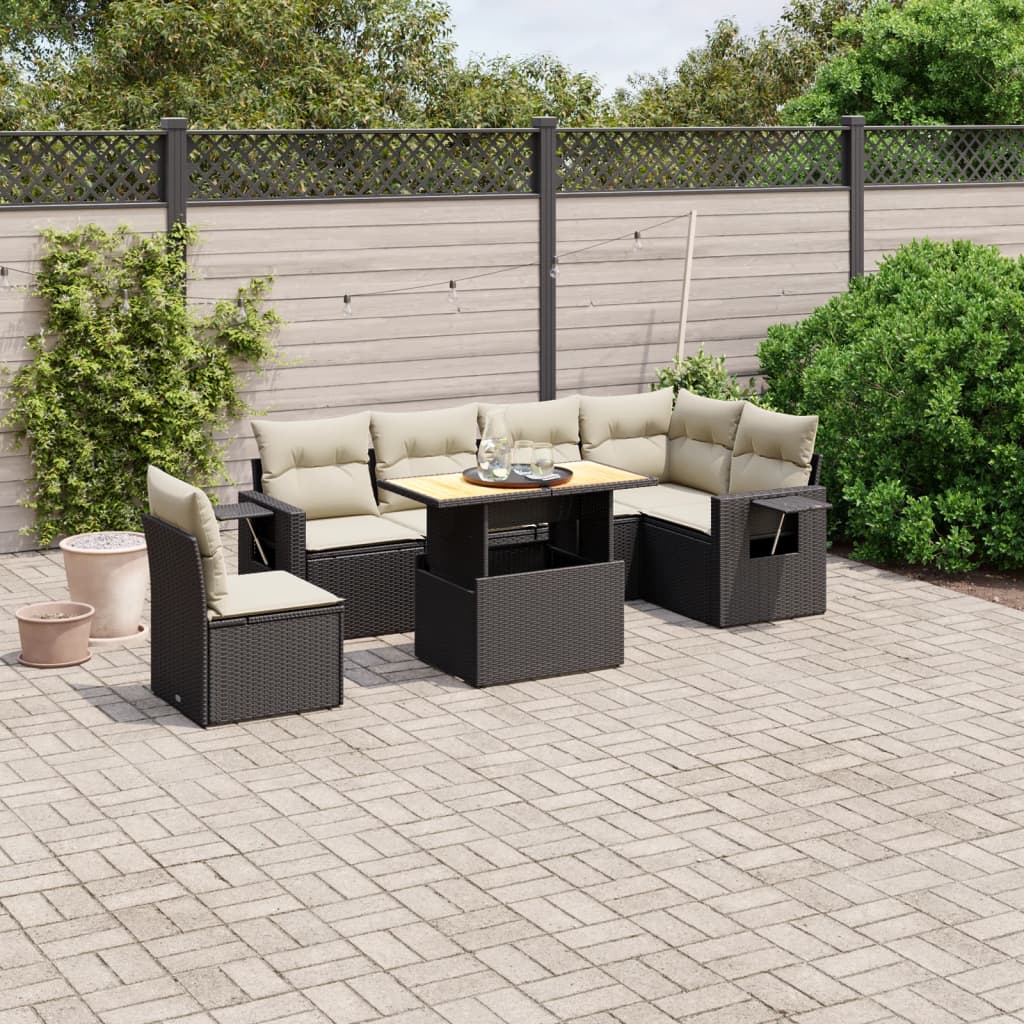 Set Sofás De Jardín 7 Piezas Y Cojines Ratán Sintético Beige
