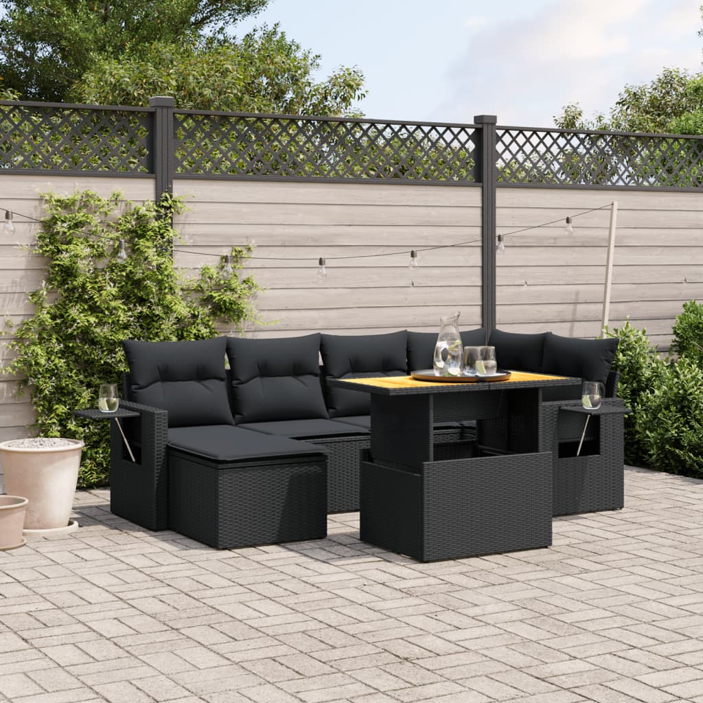 Set Sofás De Jardín 7 Piezas Y Cojines Ratán Sintético Beige
