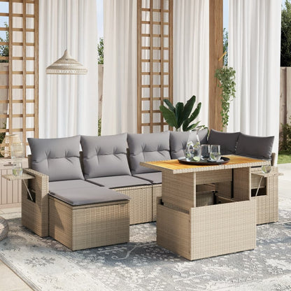Set Sofás De Jardín 7 Piezas Y Cojines Ratán Sintético Beige