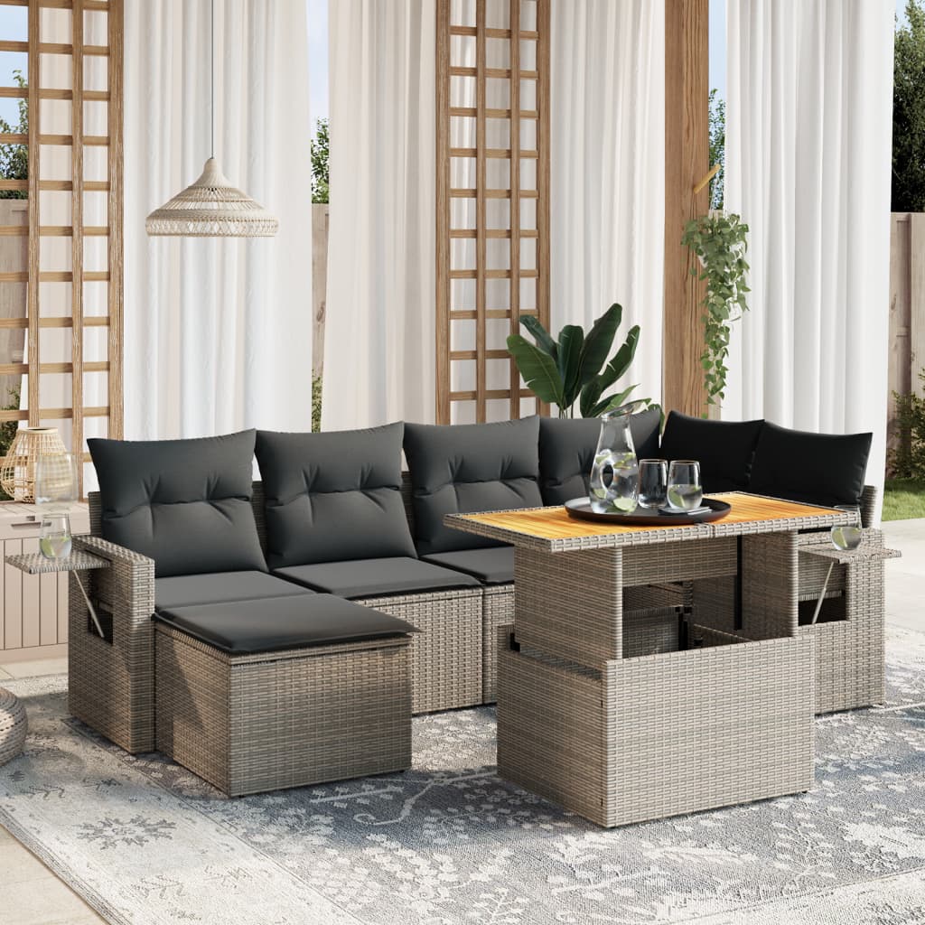 Set Sofás De Jardín 7 Piezas Y Cojines Ratán Sintético Beige