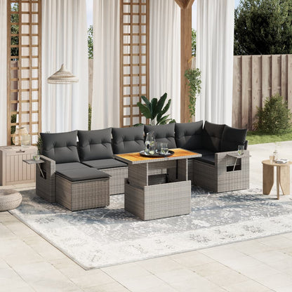 Set De Sofás De Jardín Y Cojines 8 Piezas Ratán Sintético Beige