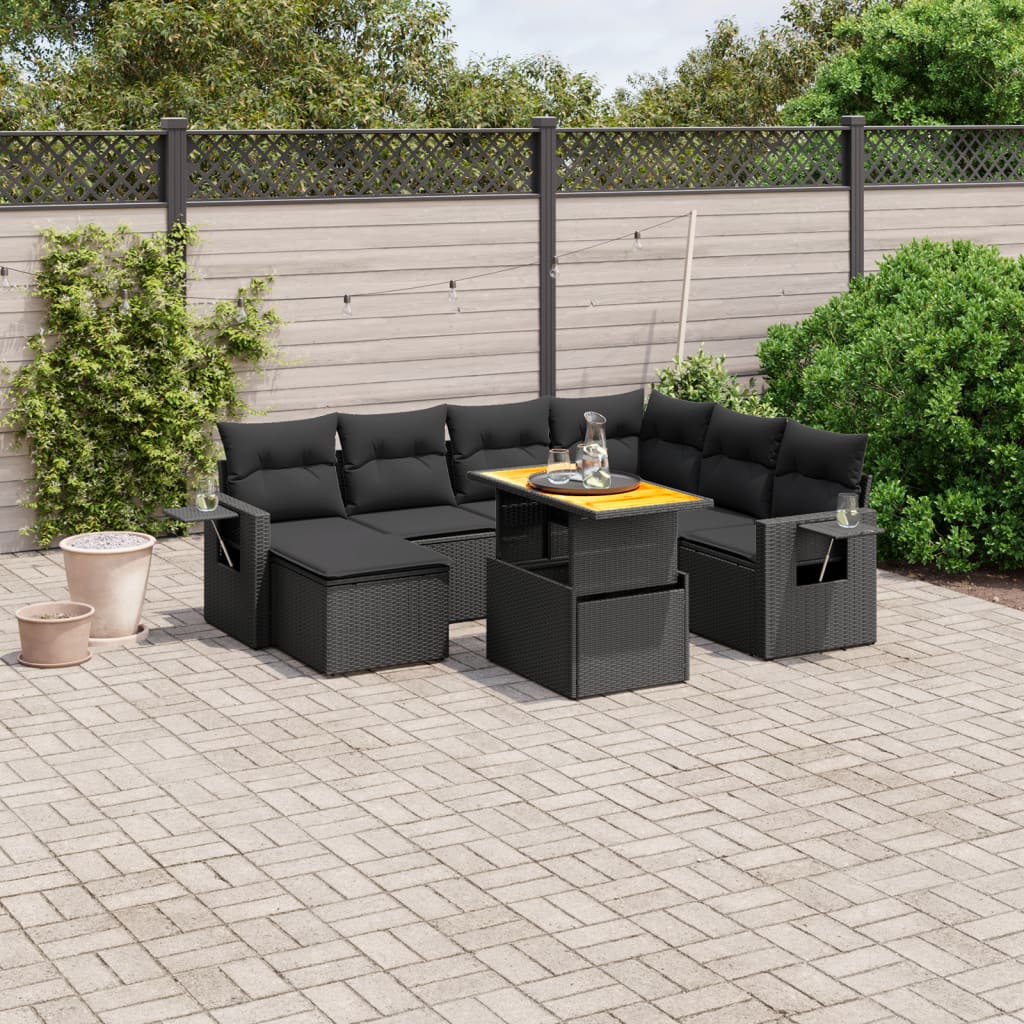 Set De Sofás De Jardín Y Cojines 8 Piezas Ratán Sintético Beige