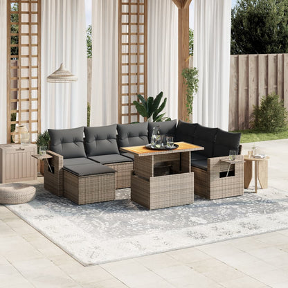 Set De Sofás De Jardín Y Cojines 8 Piezas Ratán Sintético Beige