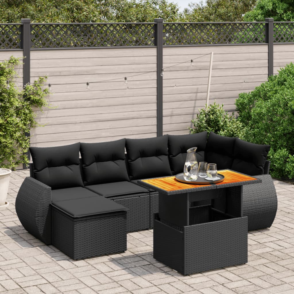 Set Sofás De Jardín 7 Piezas Y Cojines Ratán Sintético Beige