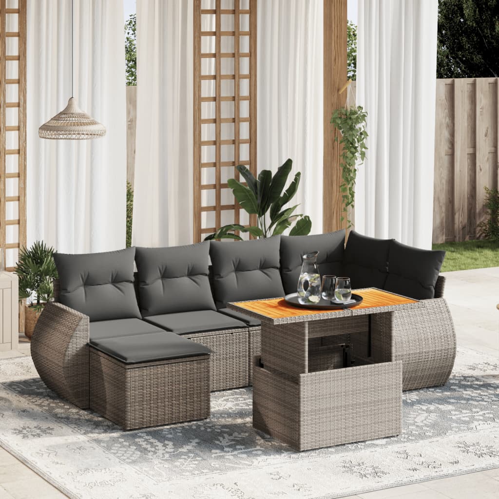 Set Sofás De Jardín 7 Piezas Y Cojines Ratán Sintético Beige