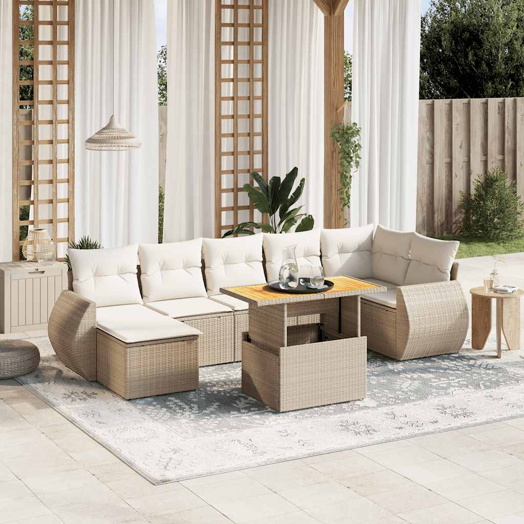 Set De Sofás De Jardín Y Cojines 8 Piezas Ratán Sintético Beige