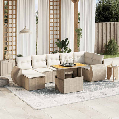 Set De Sofás De Jardín Y Cojines 8 Piezas Ratán Sintético Beige