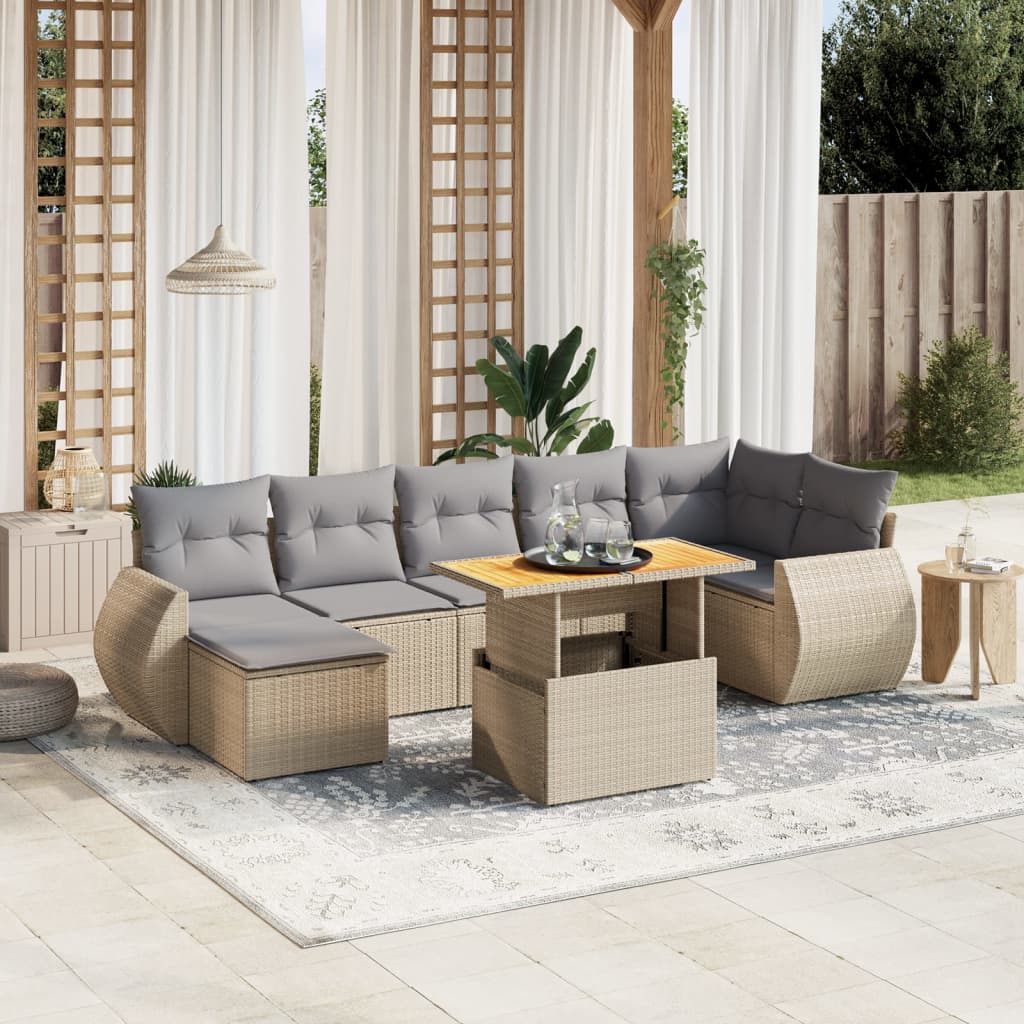 Set De Sofás De Jardín Y Cojines 8 Piezas Ratán Sintético Beige