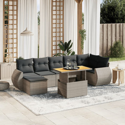 Set De Sofás De Jardín Y Cojines 8 Piezas Ratán Sintético Beige