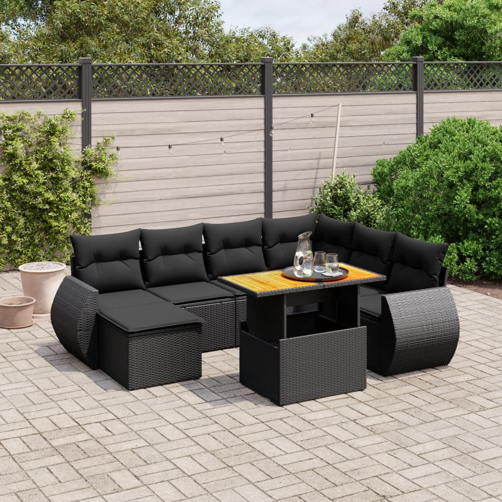 Set De Sofás De Jardín Y Cojines 8 Piezas Ratán Sintético Beige
