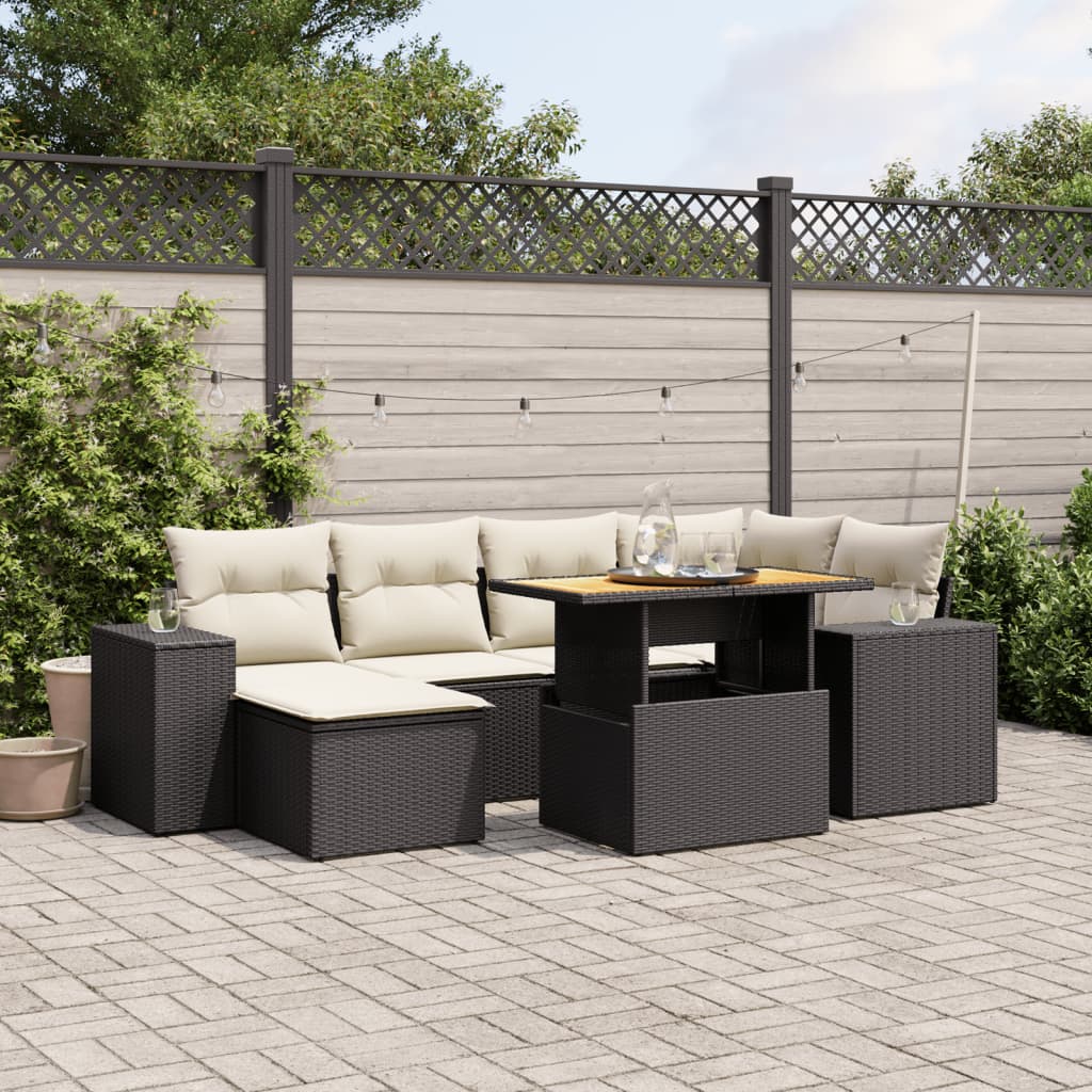 Set De Sofás De Jardín 7 Pzas Con Cojines Ratán Sintético