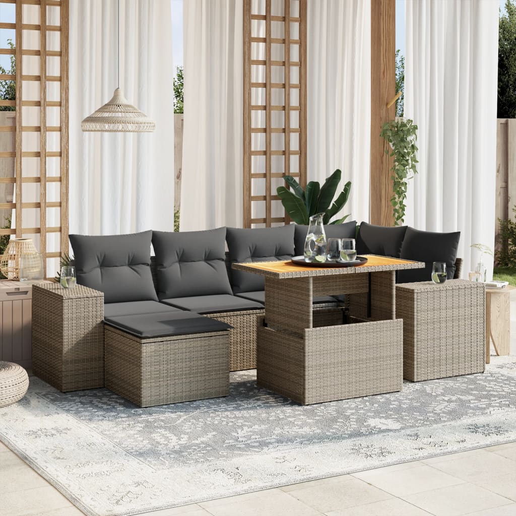 Set De Sofás De Jardín 7 Pzas Con Cojines Ratán Sintético