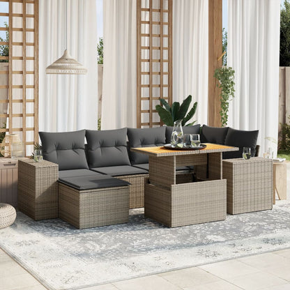 Set De Sofás De Jardín 7 Pzas Con Cojines Ratán Sintético