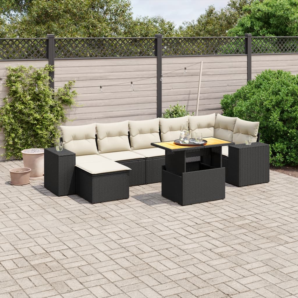 Set De Sofás De Jardín Y Cojines 8 Piezas Ratán Sintético Beige