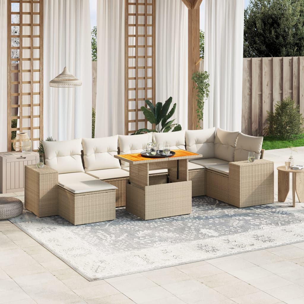 Set De Sofás De Jardín Y Cojines 8 Piezas Ratán Sintético Beige