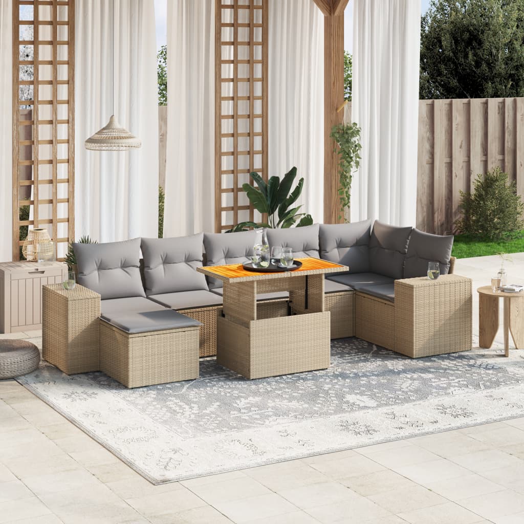 Set De Sofás De Jardín Y Cojines 8 Piezas Ratán Sintético Beige