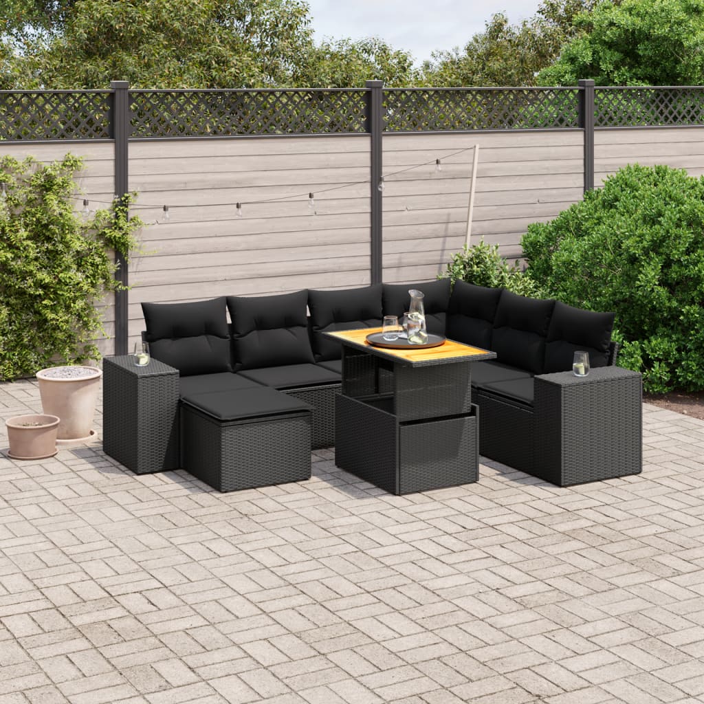 Set De Sofás De Jardín Y Cojines 8 Piezas Ratán Sintético Beige