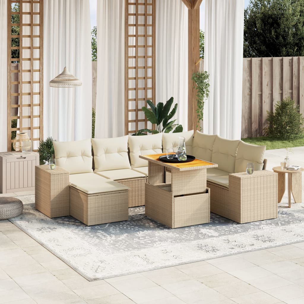 Set De Sofás De Jardín Y Cojines 8 Piezas Ratán Sintético Beige