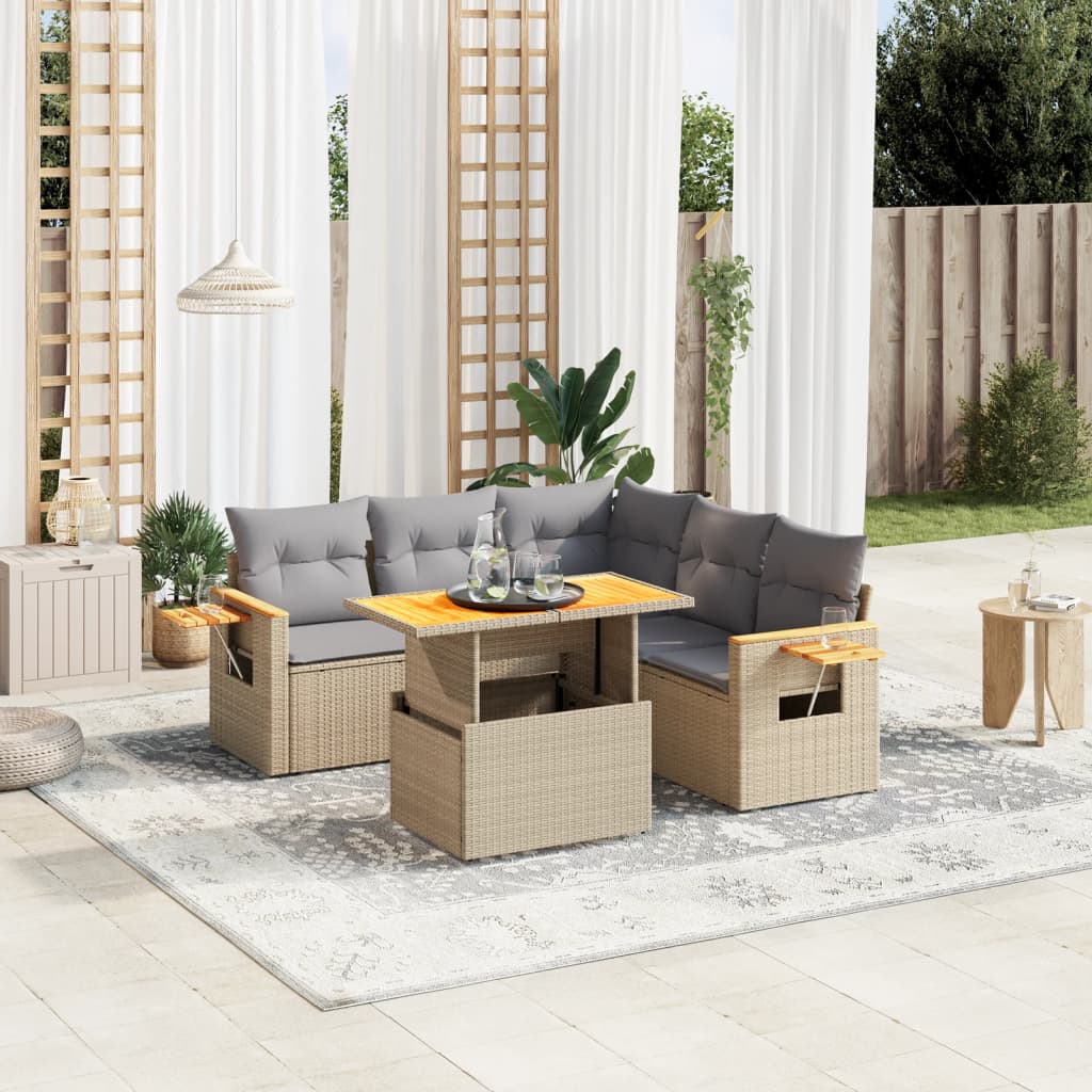 Juego De Sofás Jardín Con Cojines 6 Pzas Ratán Sintético Beige
