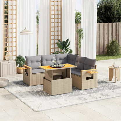 Juego De Sofás Jardín Con Cojines 6 Pzas Ratán Sintético Beige